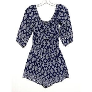 Rebecca B Blue White Romper One Piece Womens 2 Coastal Nautical Preppy Boho